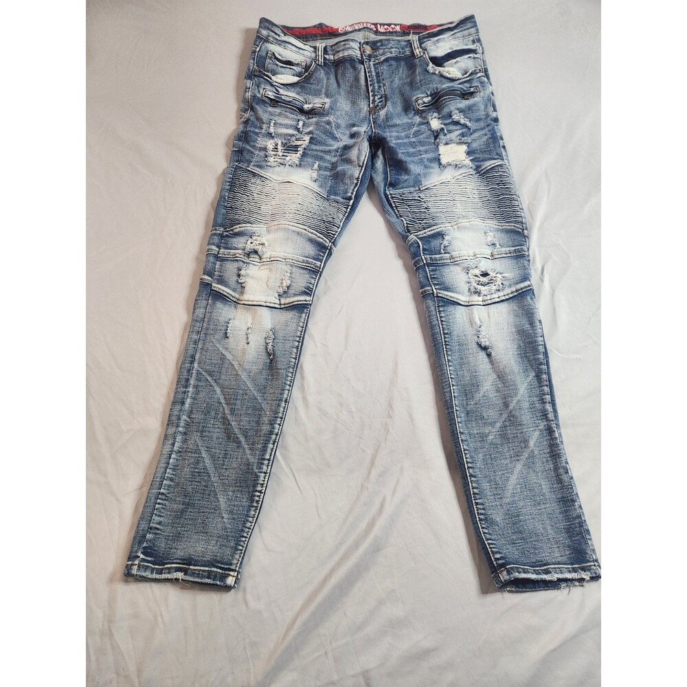 Levi's 510 Skinny Jeans Mens 36x32 Off White Gray Distressed Ripped Denim Pants